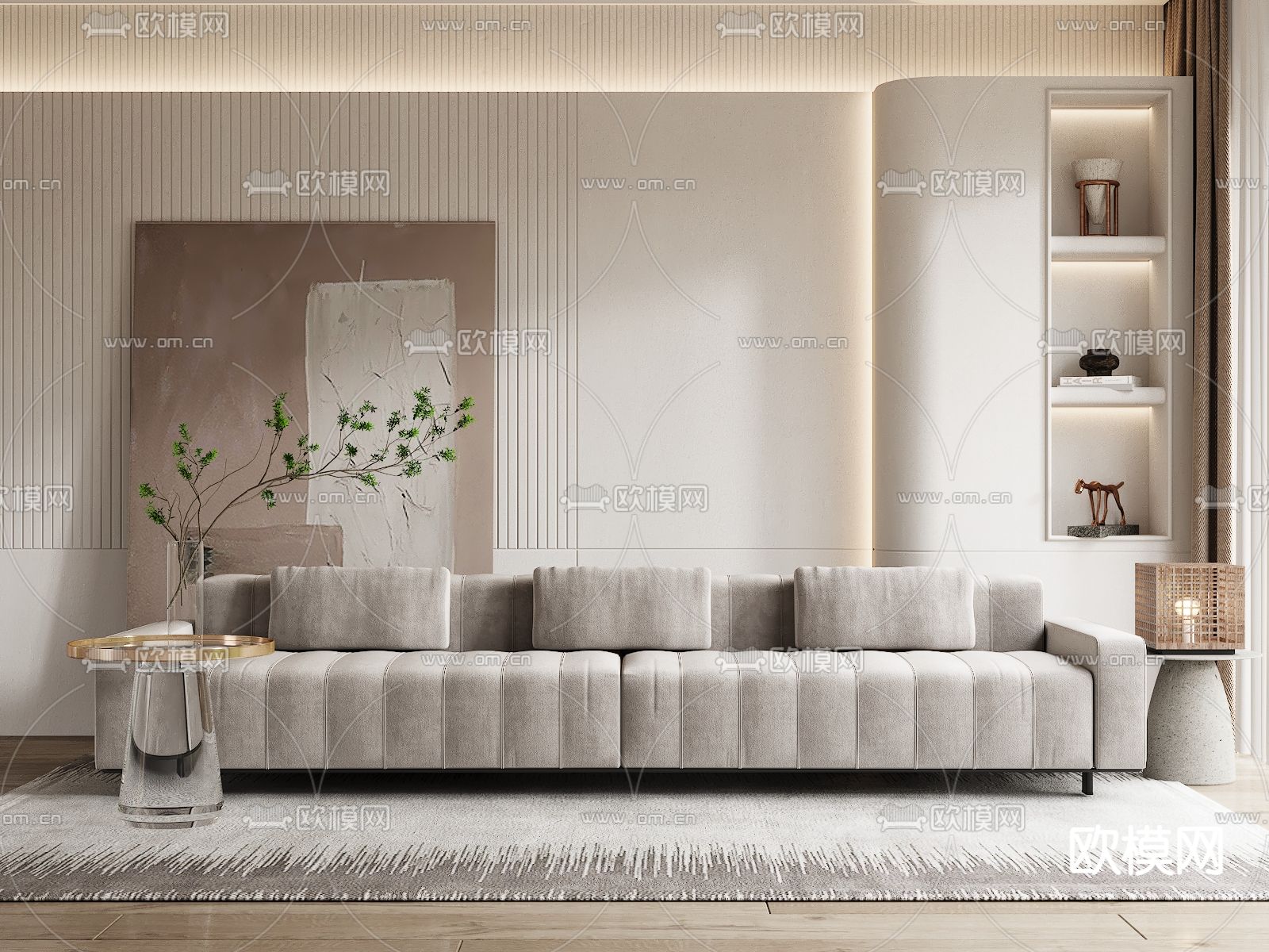 现代浅啡色多人沙发3d模型下载