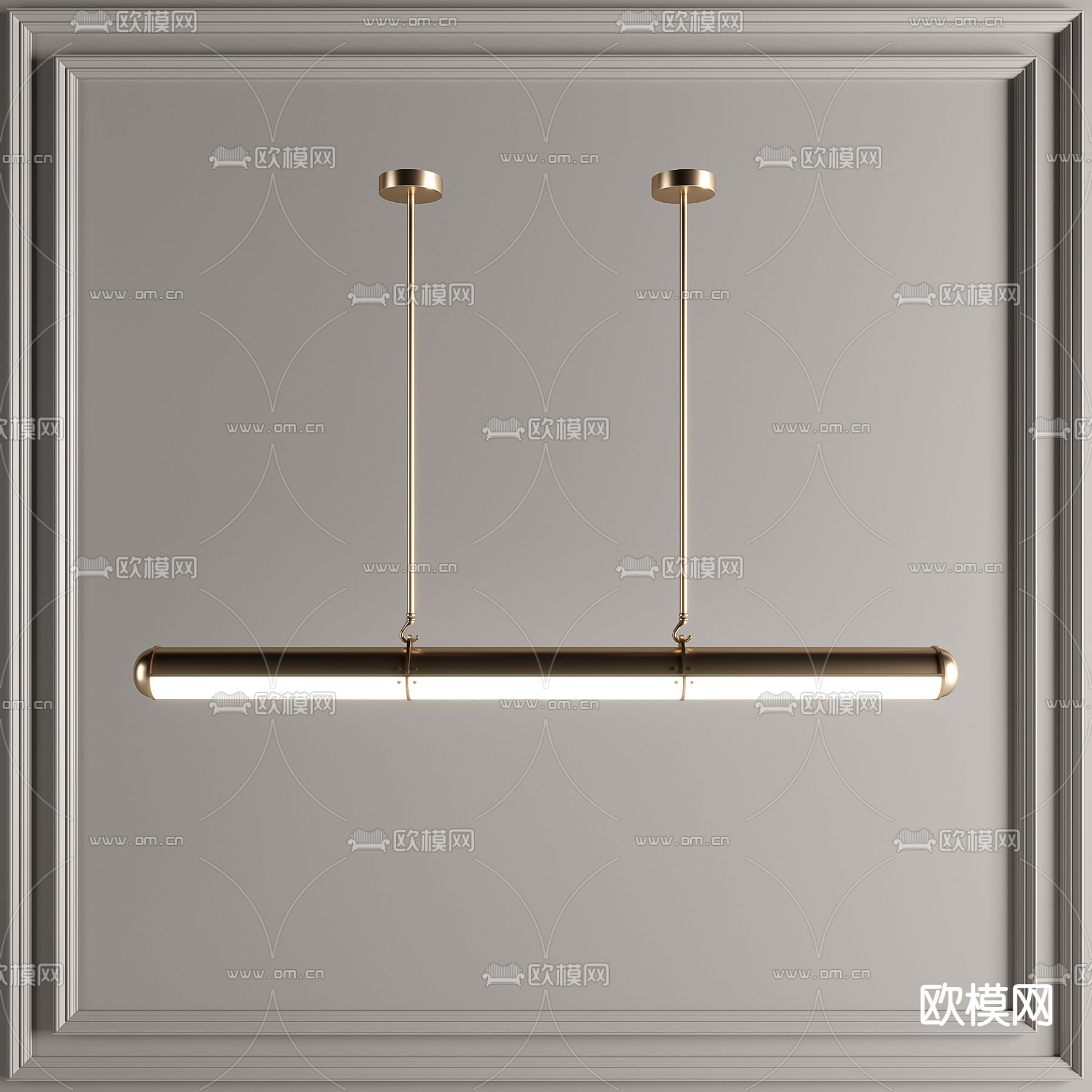 新中式长条形办公吊灯3d模型下载