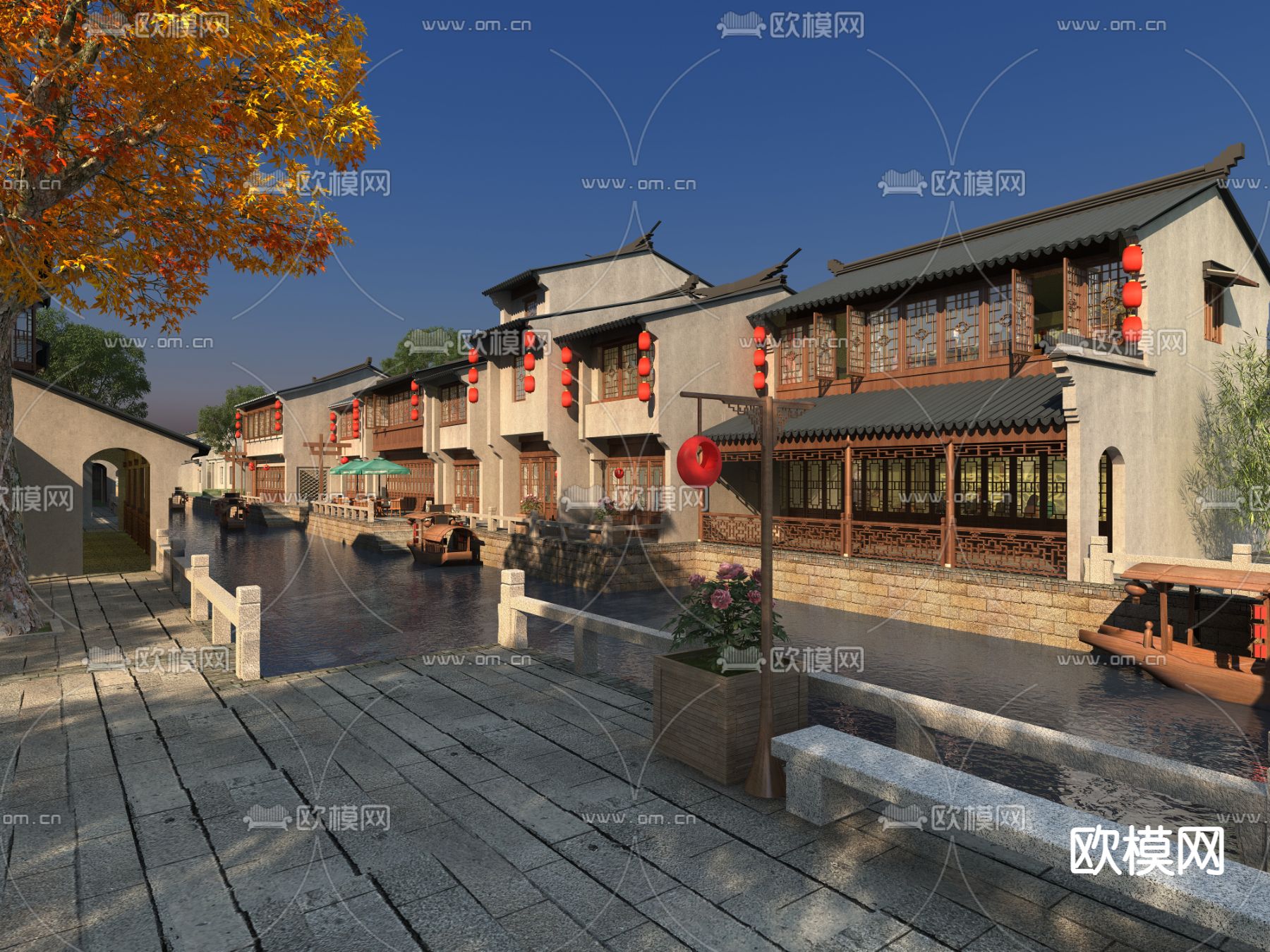 中式水乡古建商业街3d模型下载