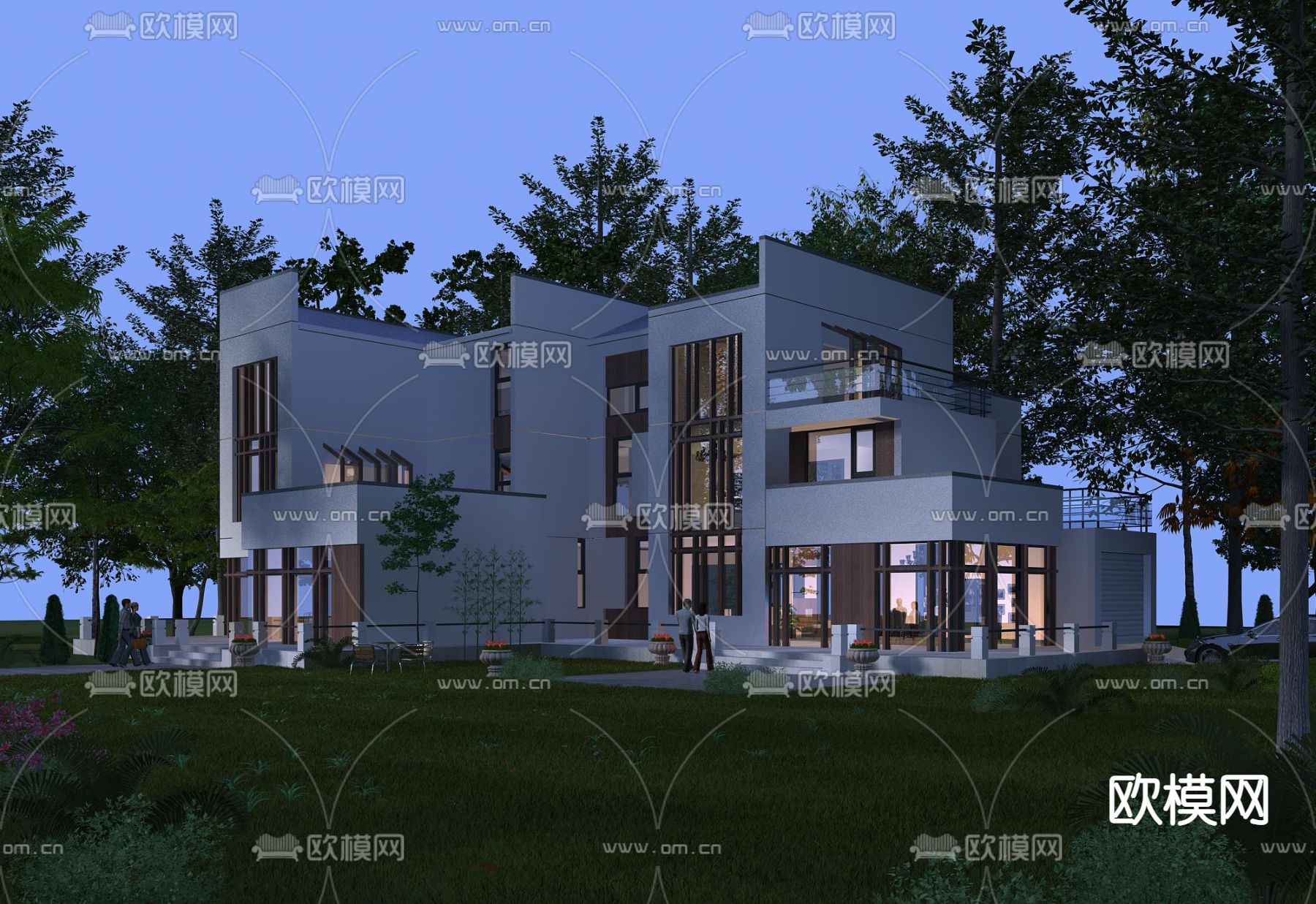 现代别墅建筑外观3d模型下载_ID12002043_3dmax免费模型-欧模网