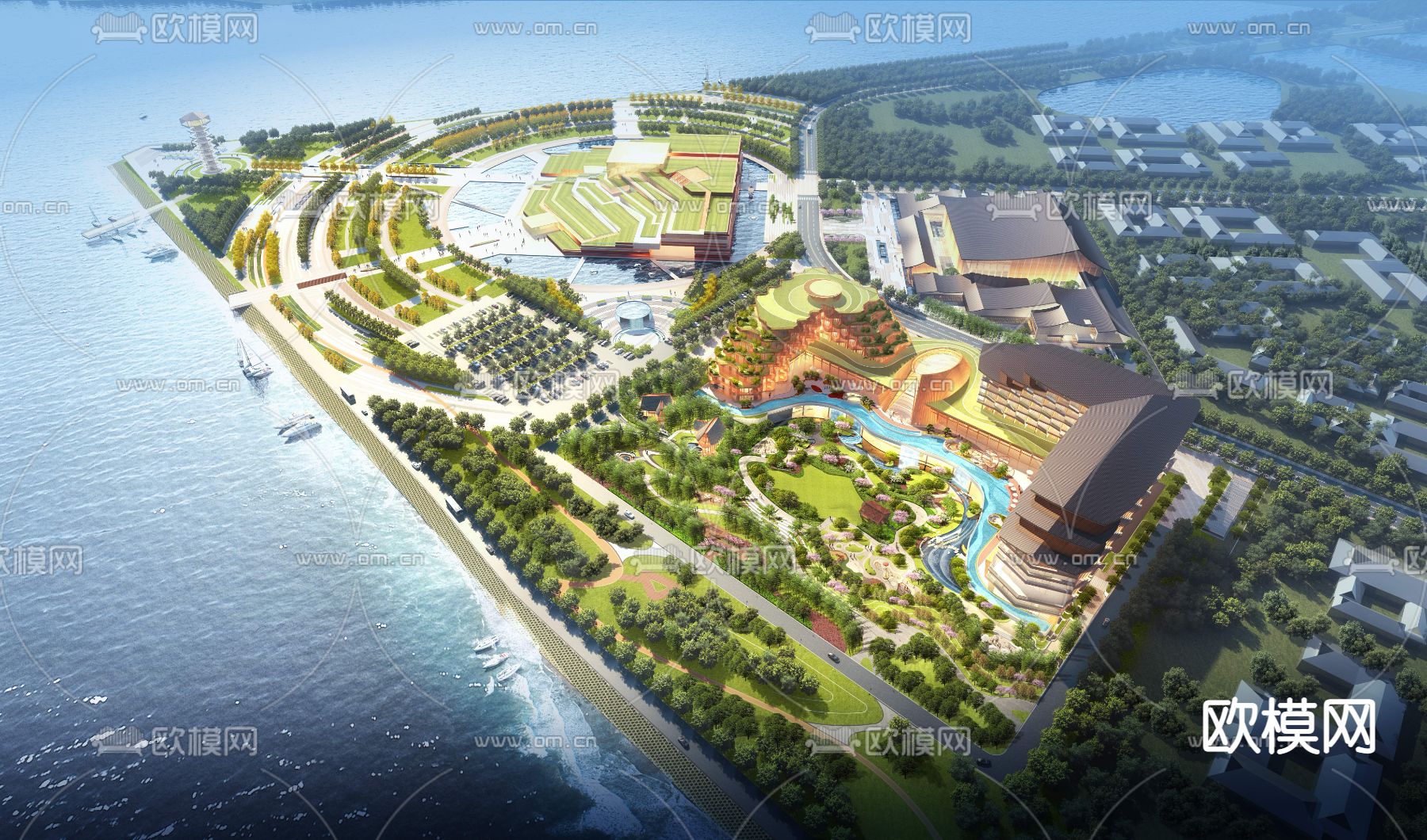 现代滨江公园文化体育馆3d模型下载