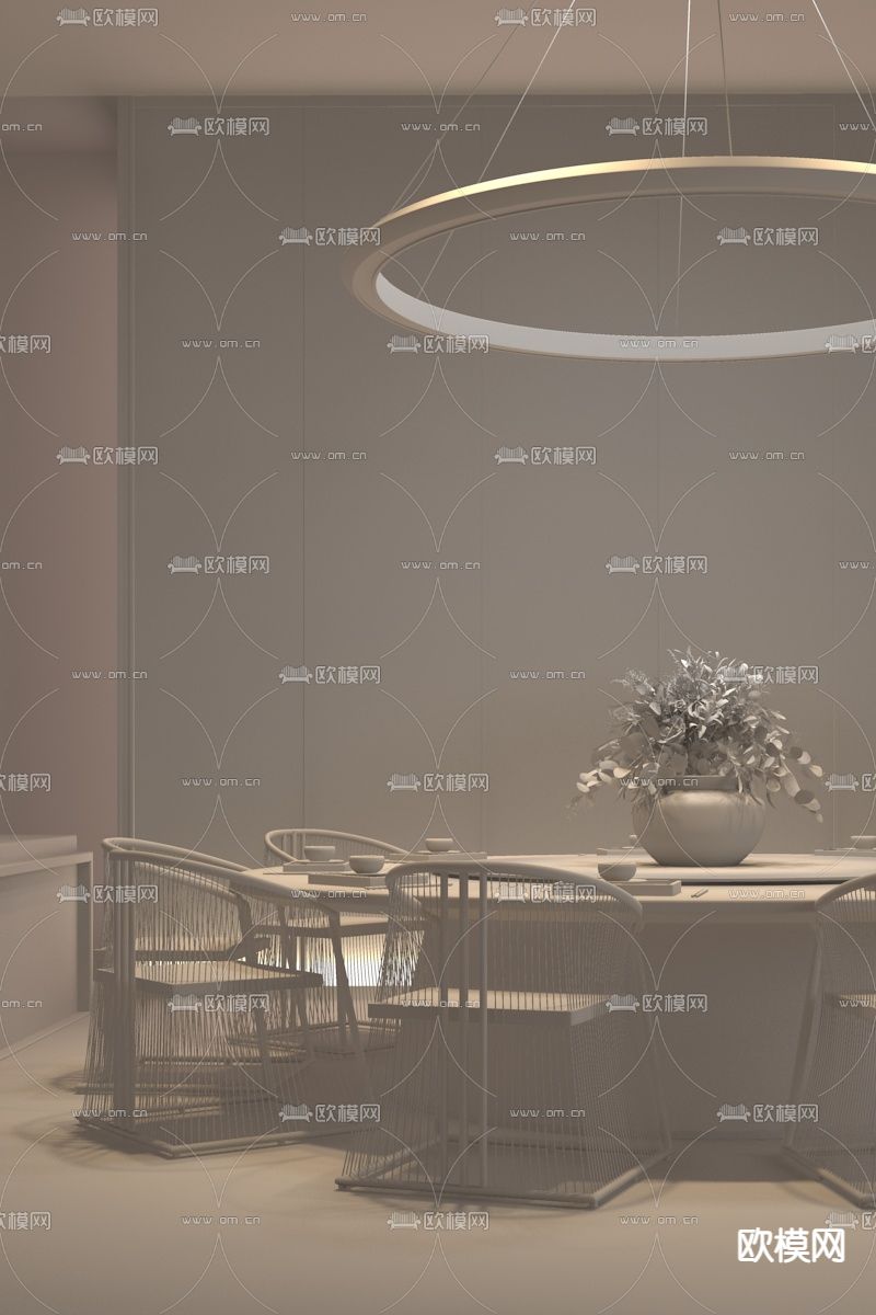 明德设计 新中式餐厅包房3d模型