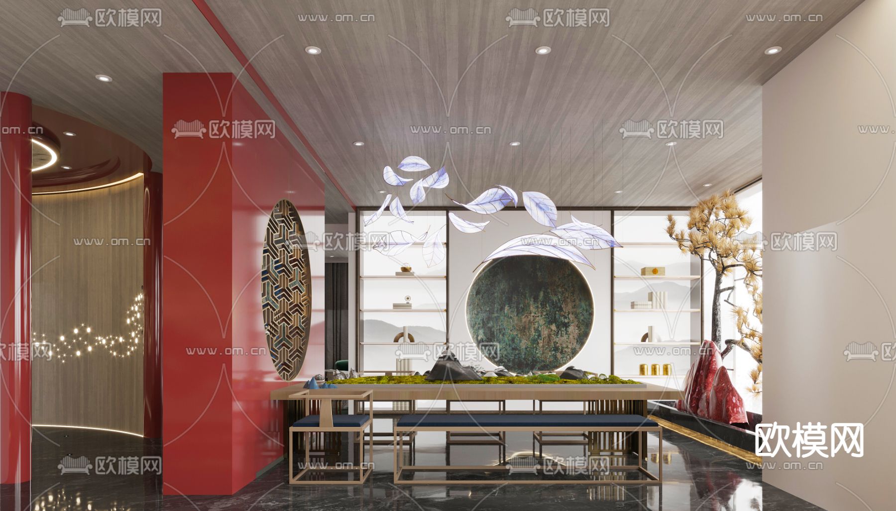 新中式茶馆大厅3d模型下载（渲染图4）