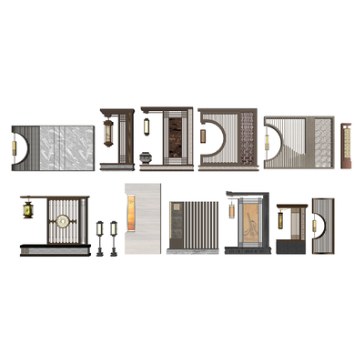  新中式装饰灯su模型 