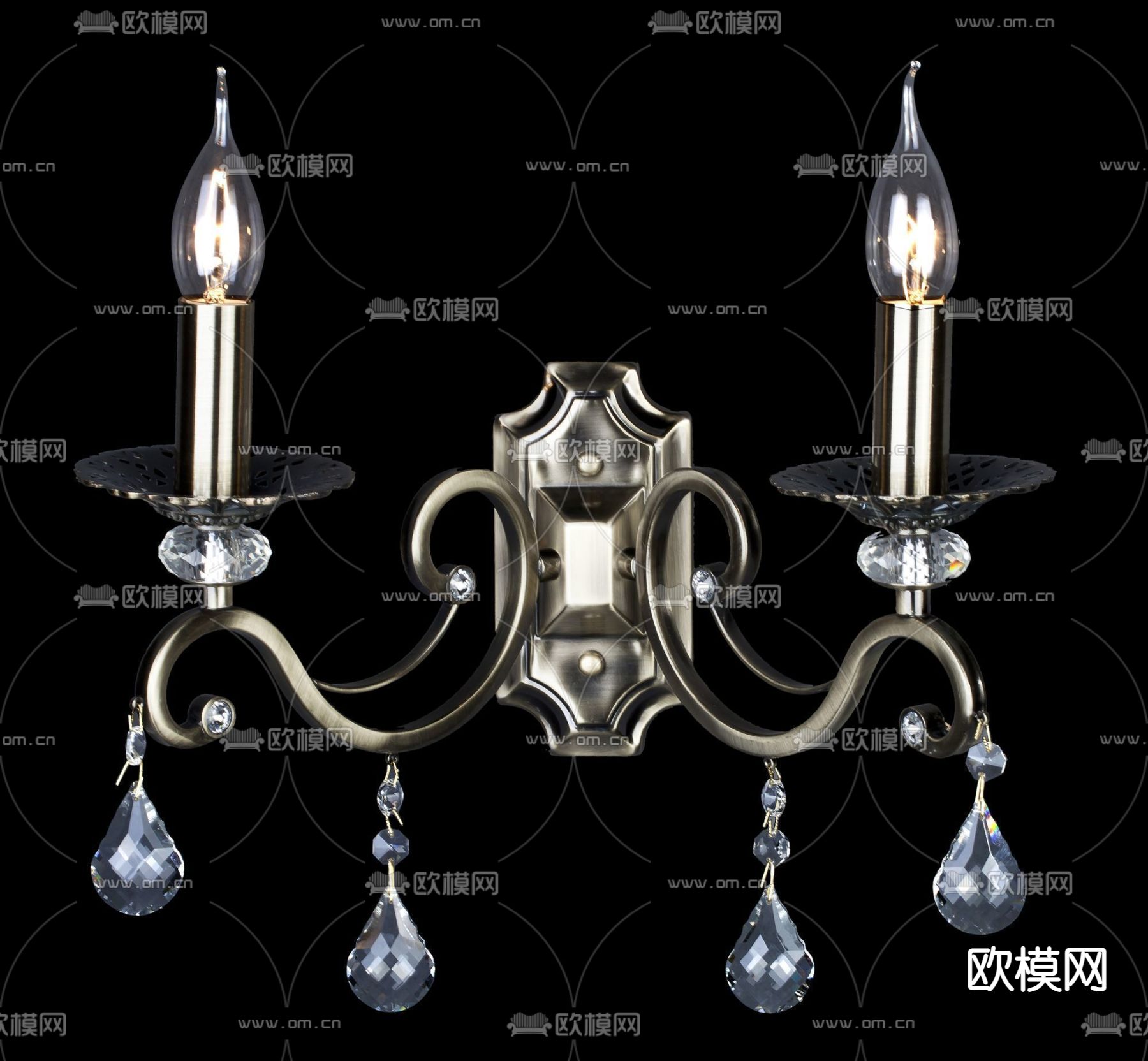 美式简约铁艺水晶仿烛台艺术壁灯免费3d模型下载