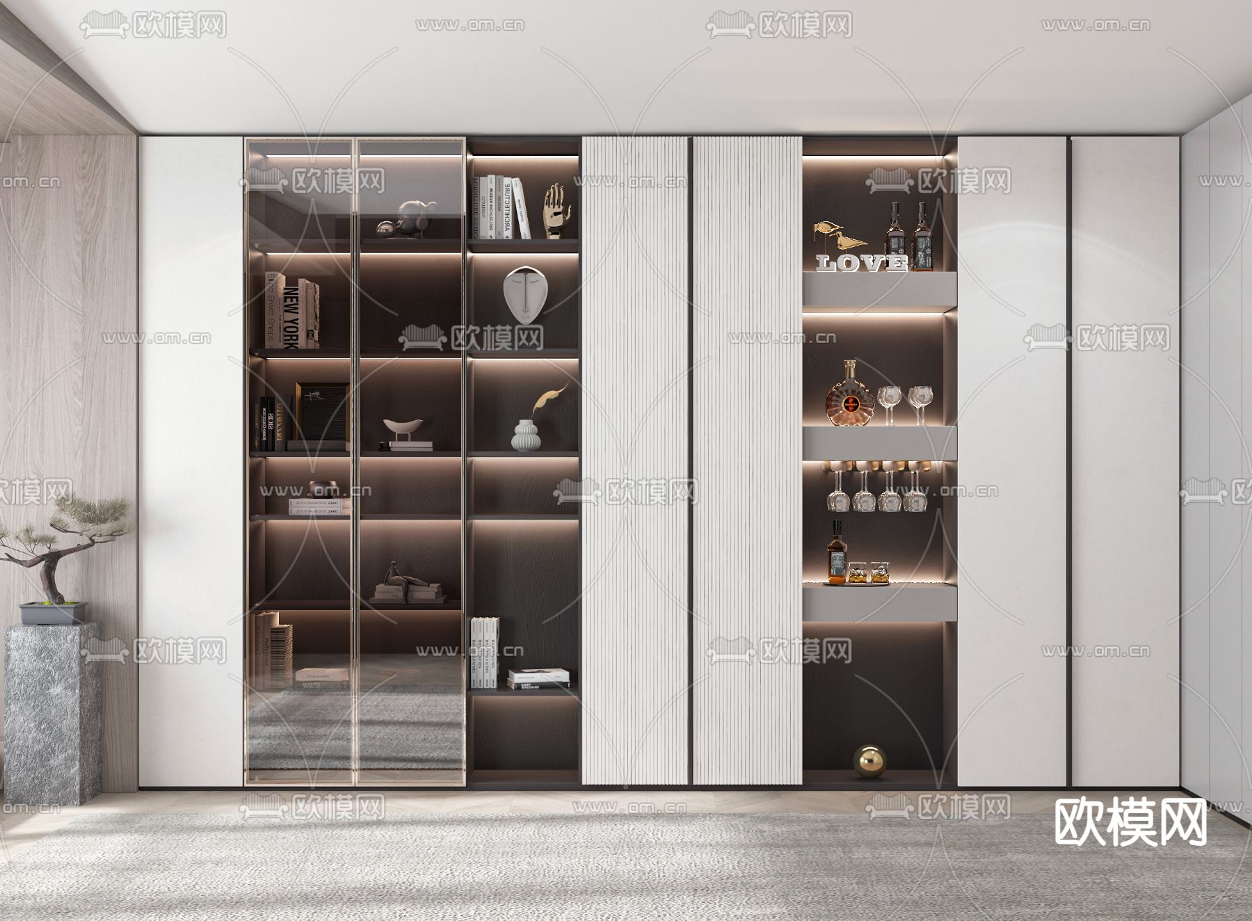 现代玻璃门白色装饰柜3d模型下载