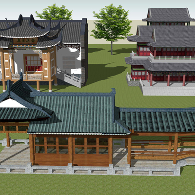  中式古建戏楼台su模型 