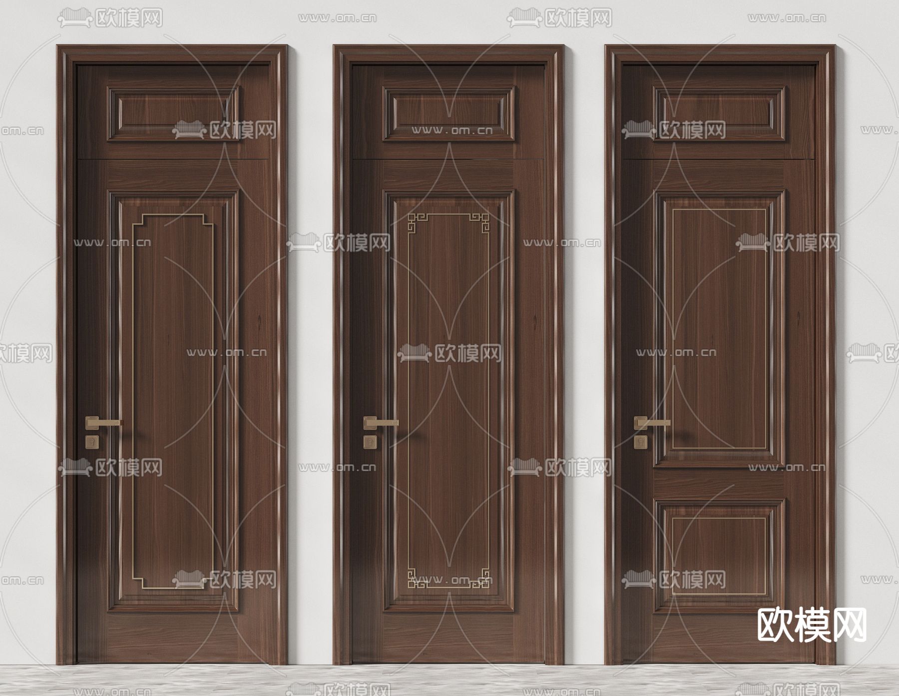 新中式房门单开门3d模型下载