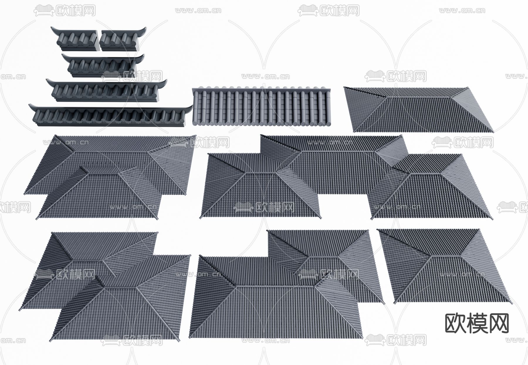 中式屋檐门头屋顶瓦片3d模型下载