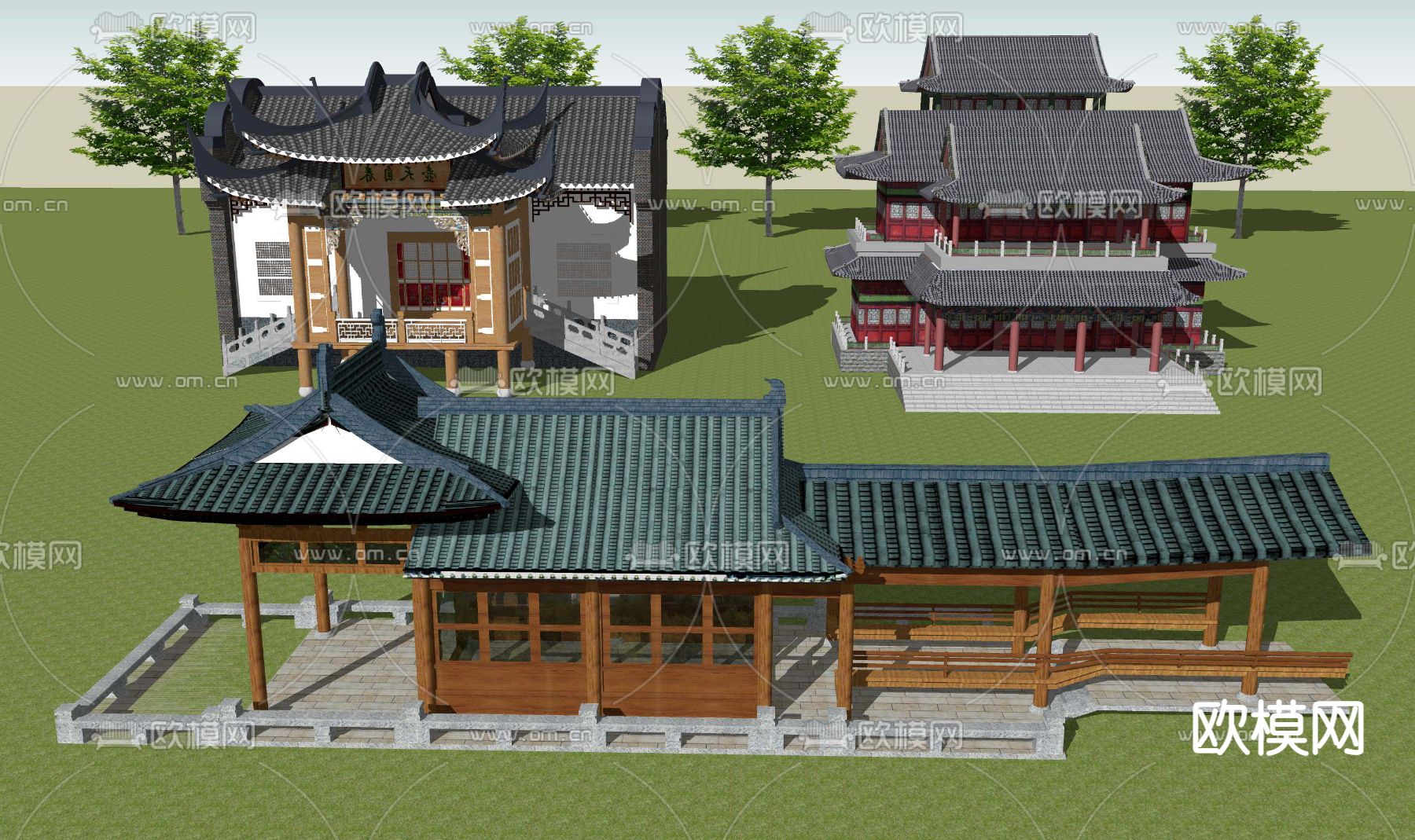 中式古建戏楼台su模型下载