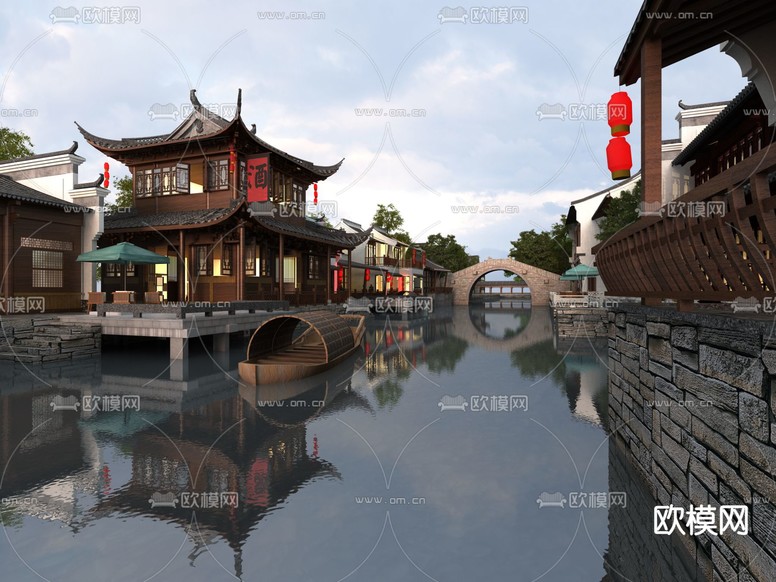 中式古建戏台酒馆3d模型下载