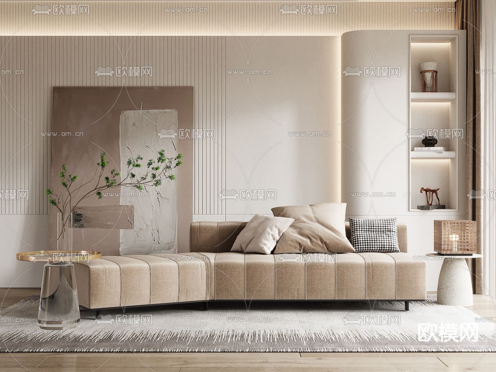 现代布艺异形多人沙发3d模型下载