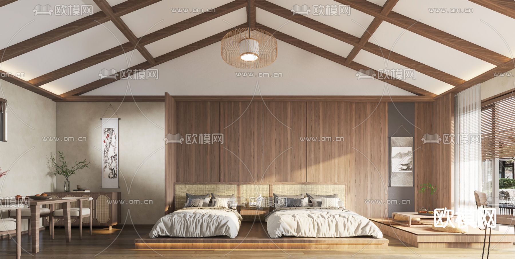 侘寂风民宿客房3d模型下载