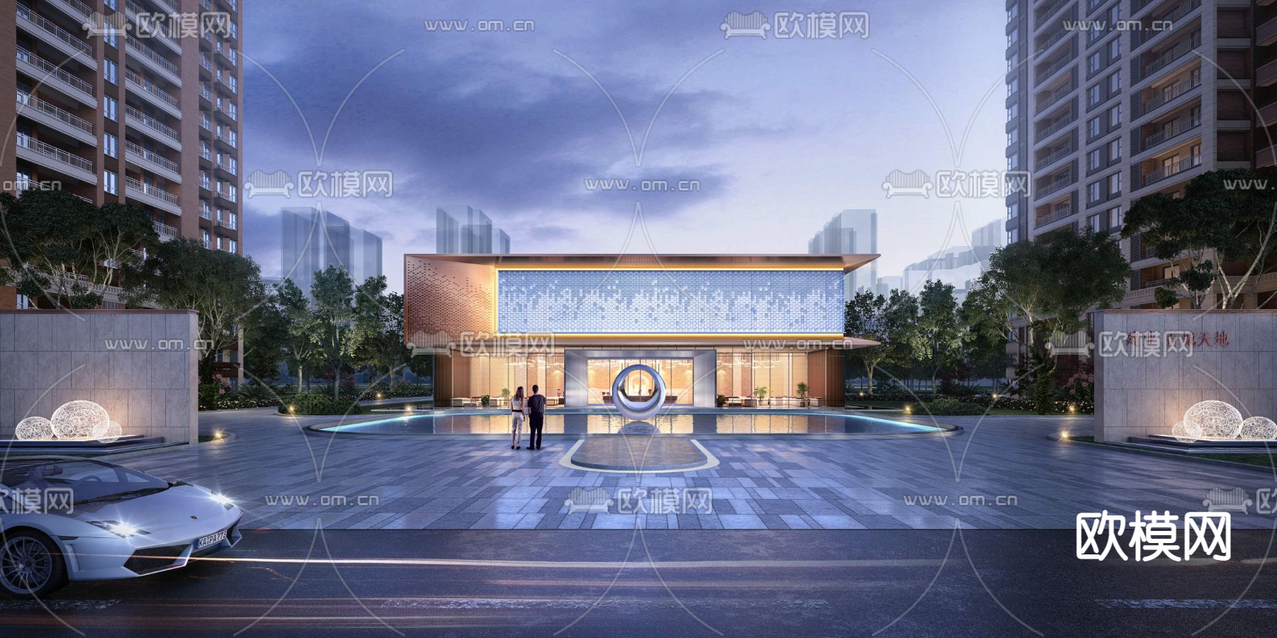 现代售楼处外观夜景3d模型下载