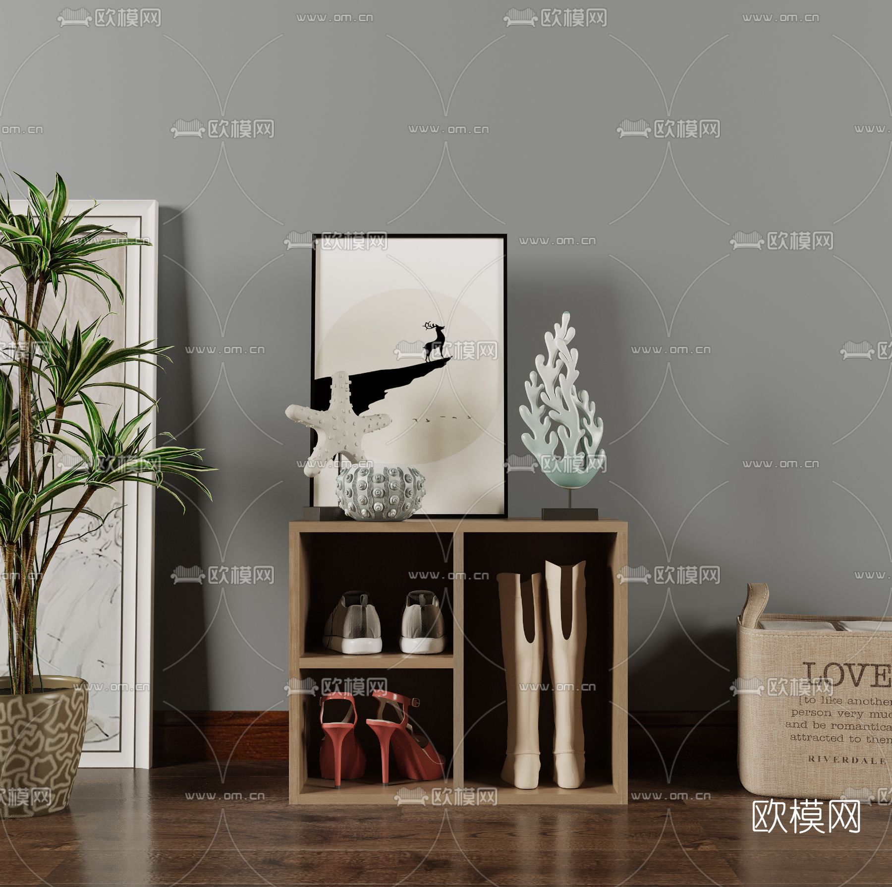 现代鞋柜3d模型下载（渲染图1）