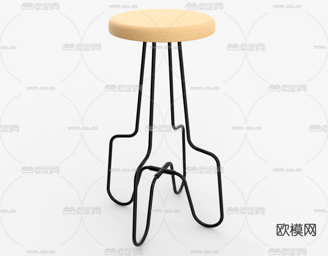 北欧极简铁艺实木吧台椅免费3d模型下载
