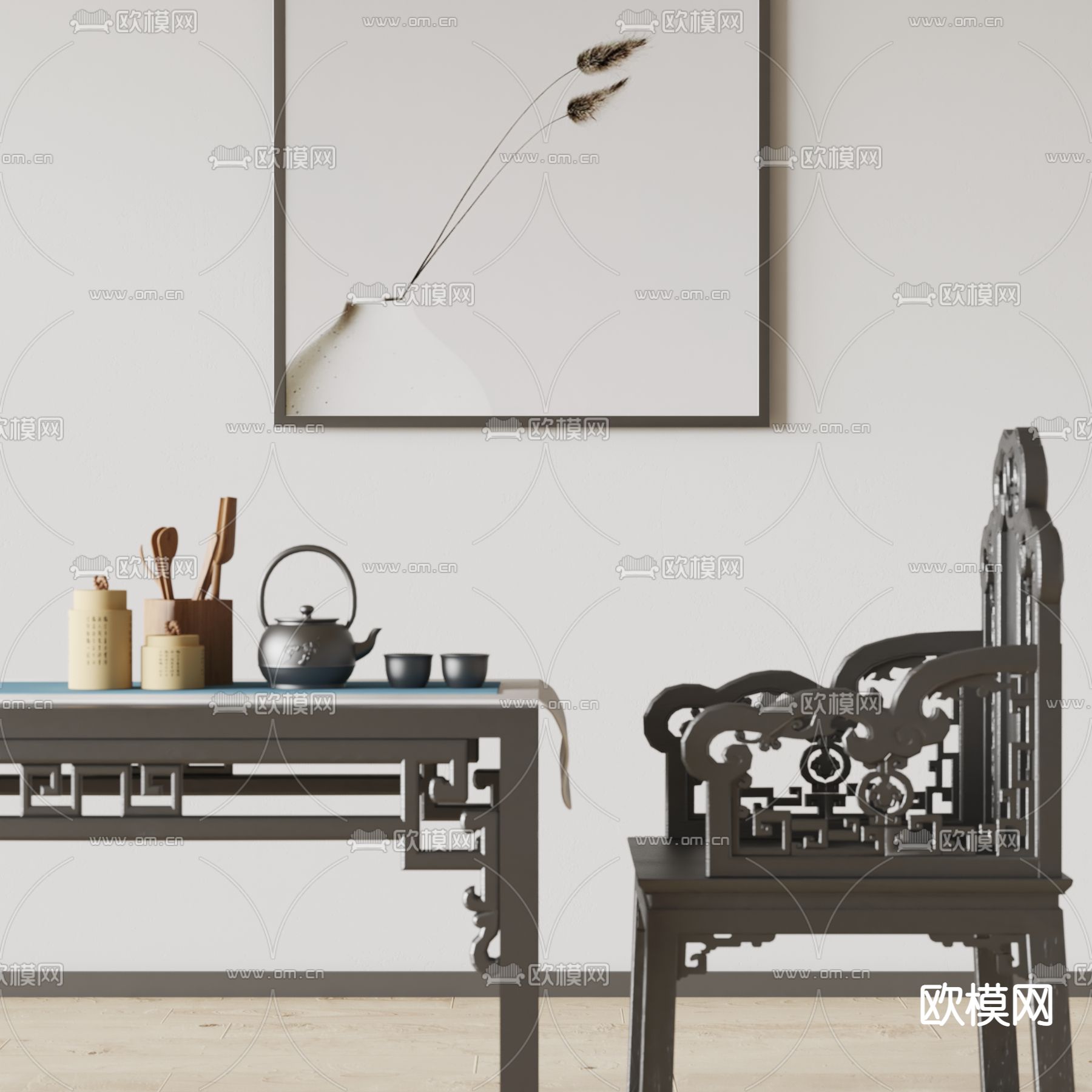 新中式茶具3d模型下载