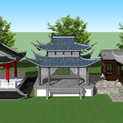  中式古建戏楼台su模型 