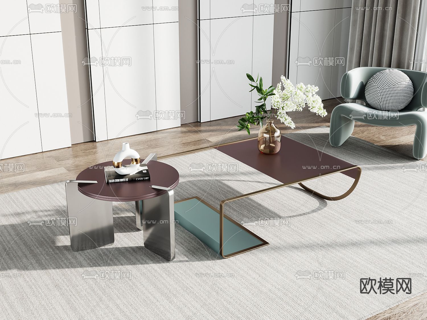 现代金属子母茶几3d模型下载