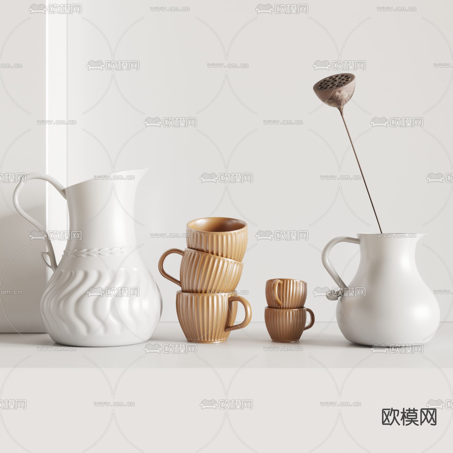 现代茶具摆件su模型下载（渲染图1）