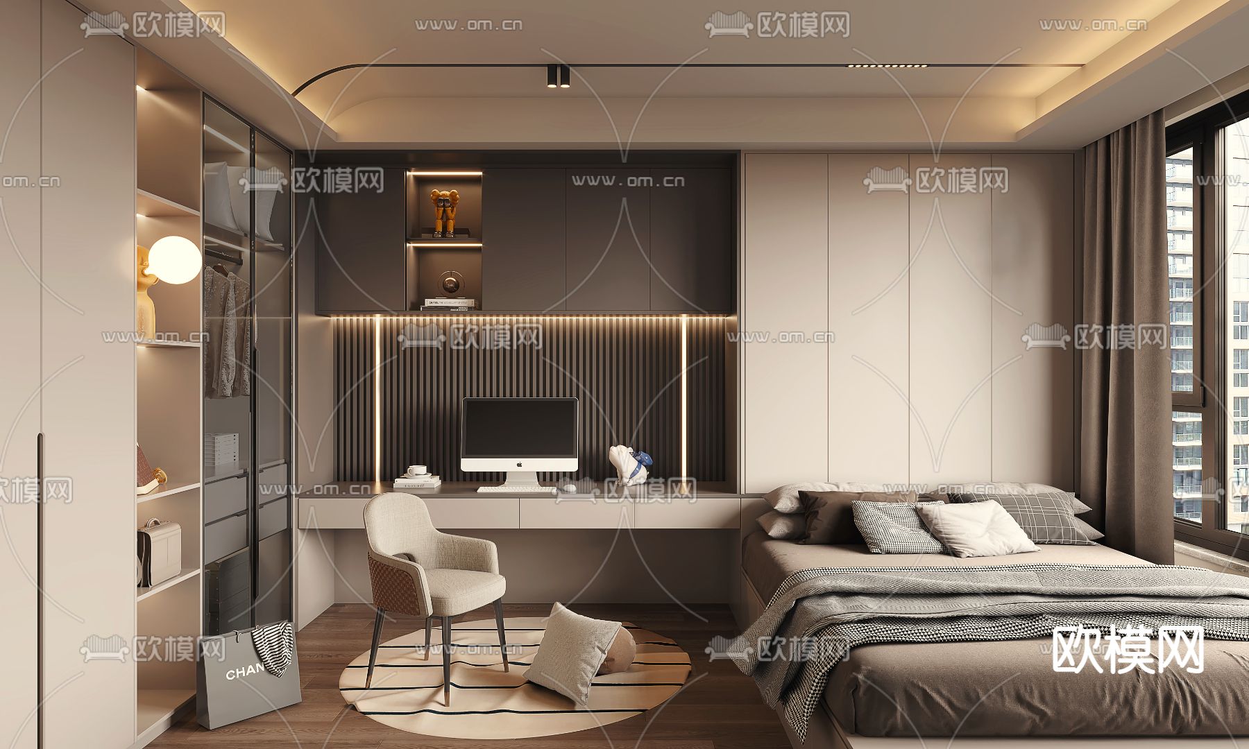 现代榻榻米卧室3d模型下载