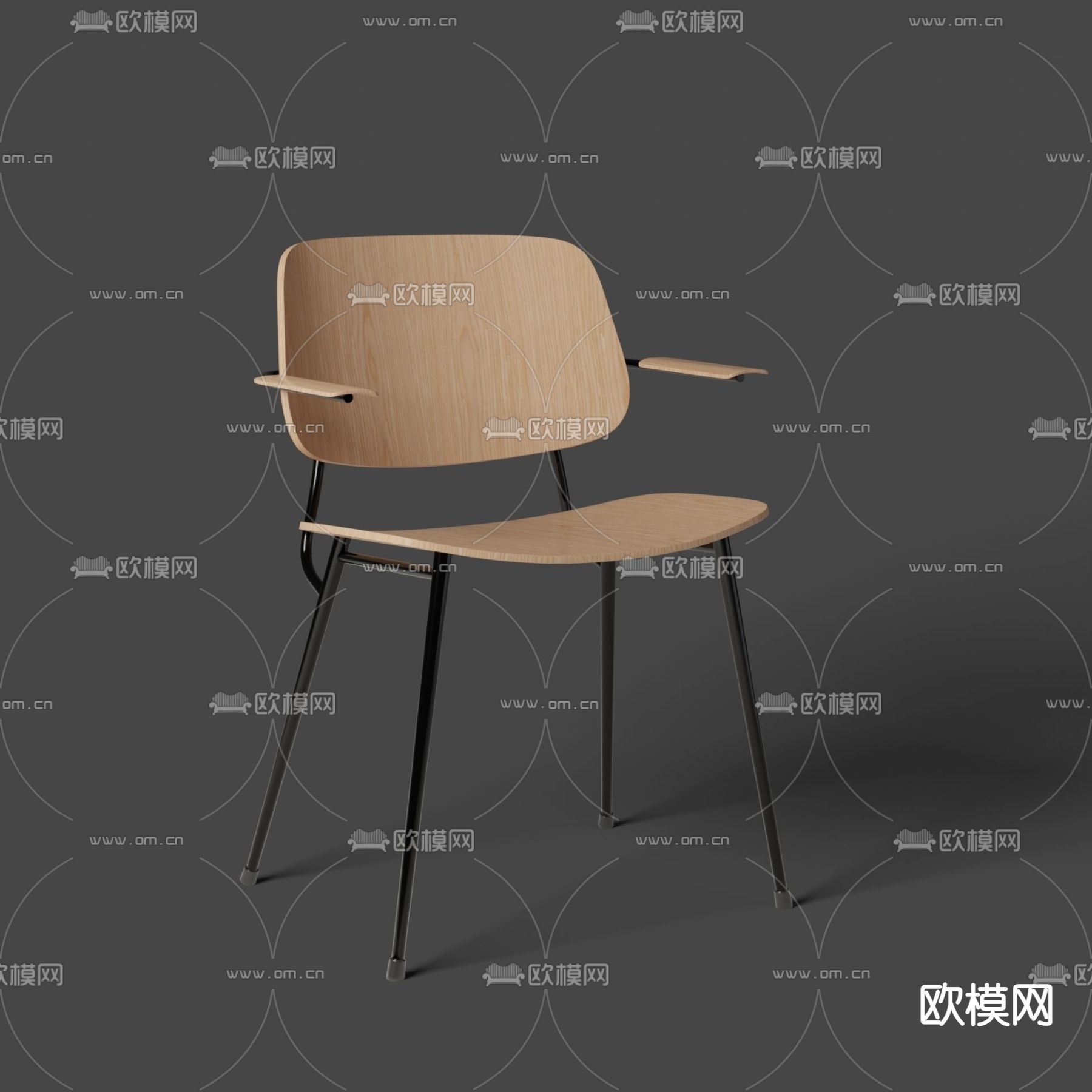 现代极简铁艺实木休闲椅免费3d模型下载