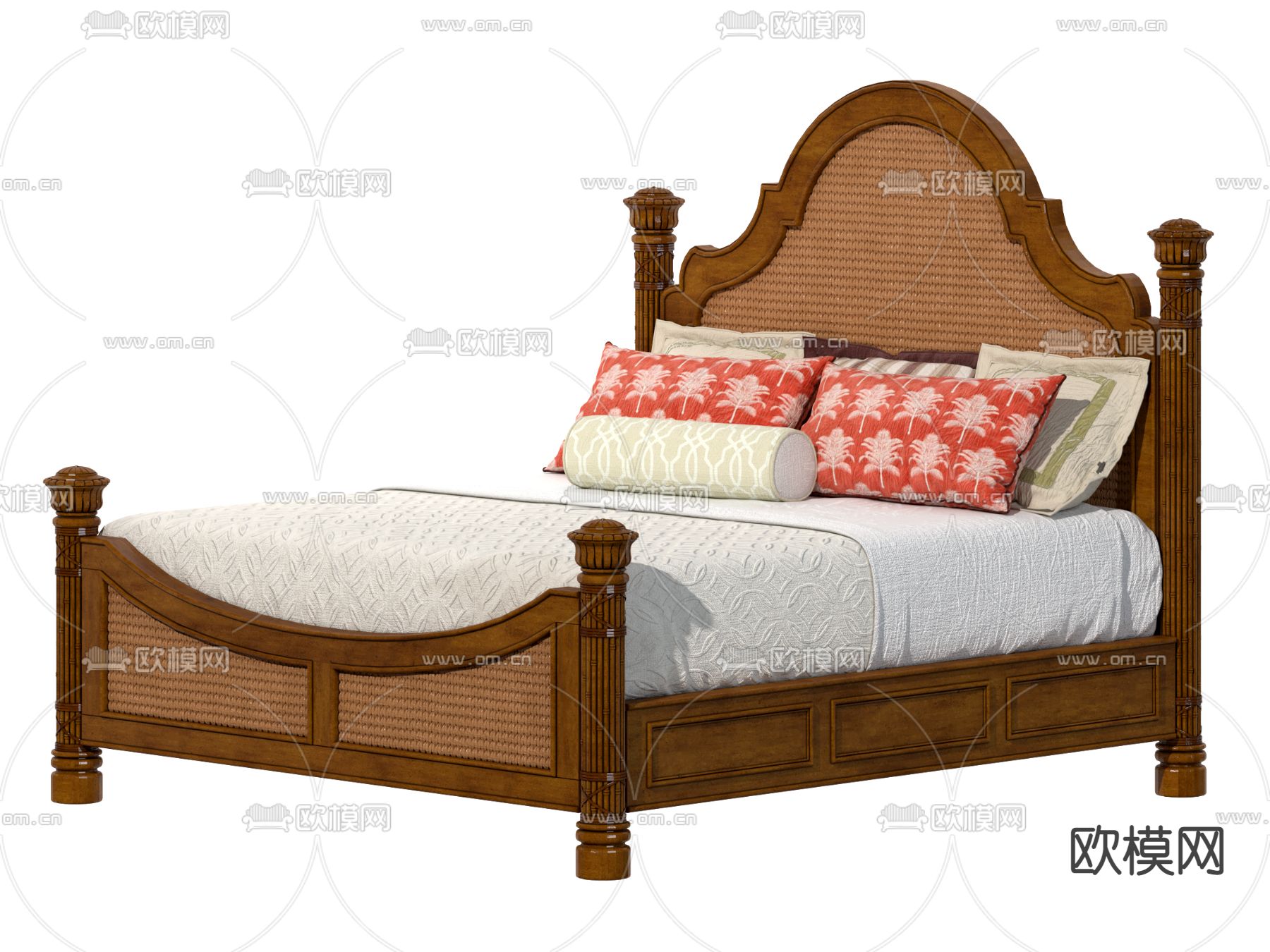东南亚实木双人床3d模型下载