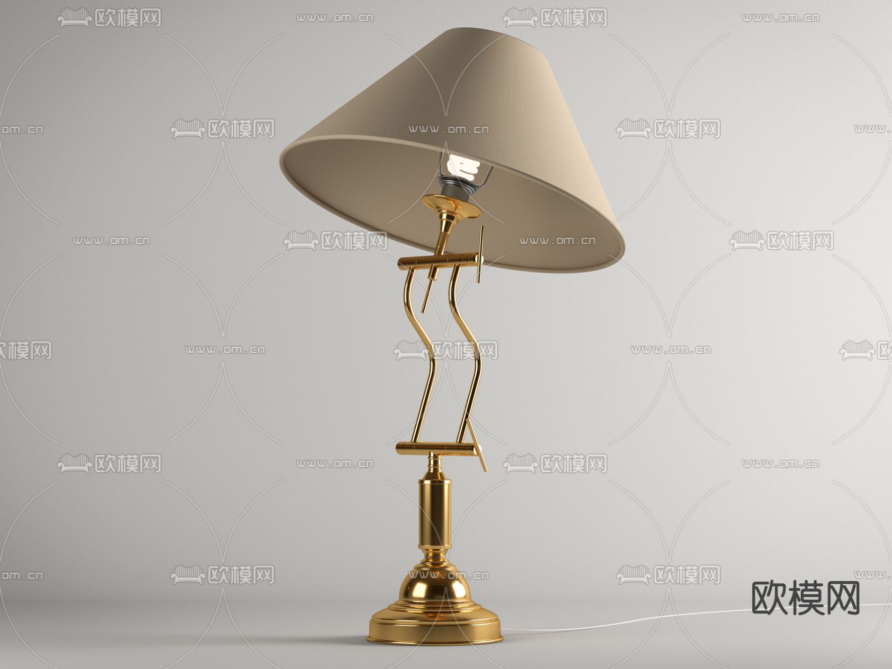 美式简约黄铜艺术台灯免费3d模型下载