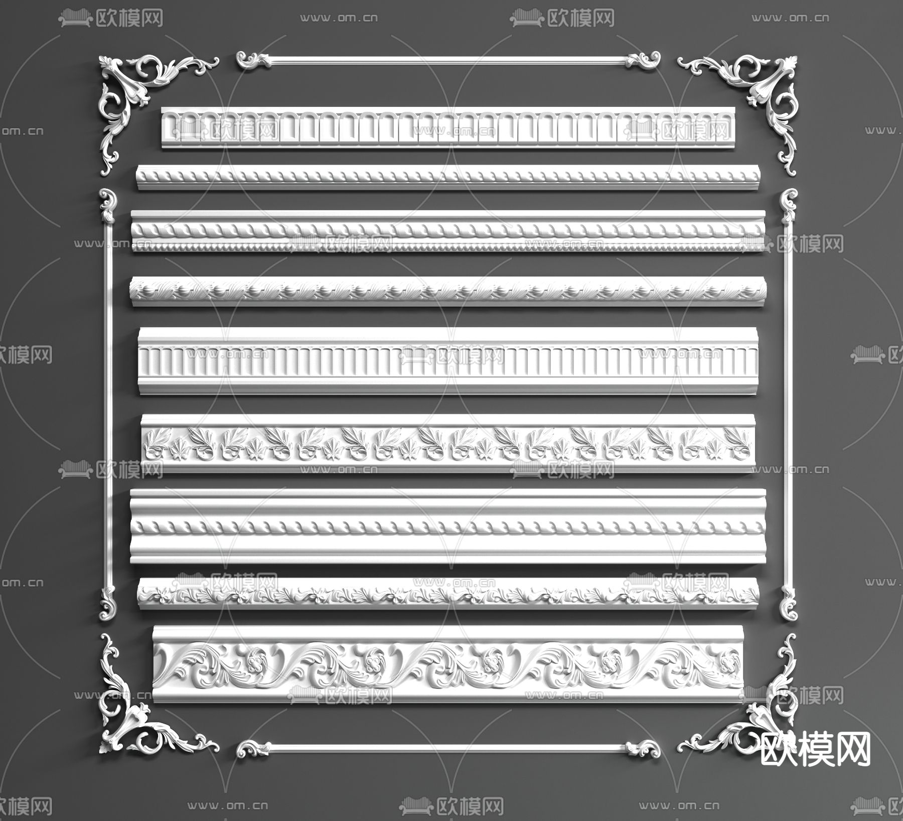 欧式石膏雕花线条组合3d模型下载