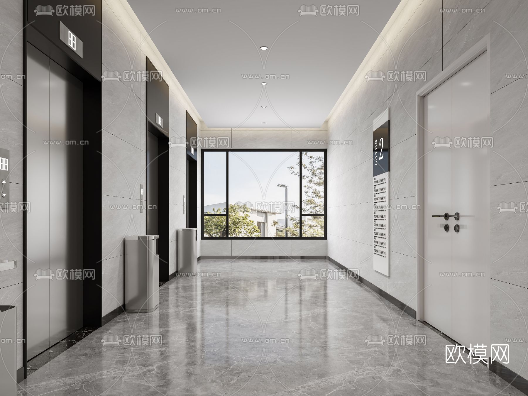 现代办公楼大厅3d模型下载（渲染图3）