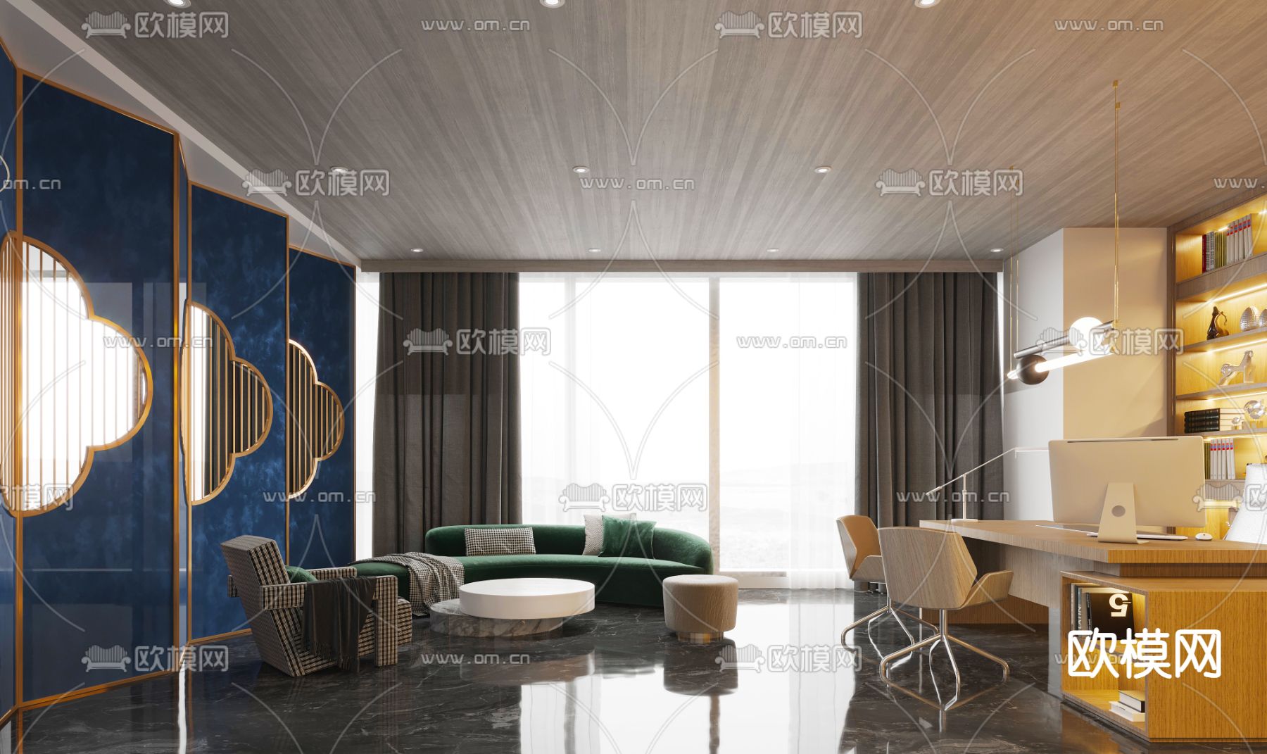 新中式茶馆大厅3d模型下载（渲染图2）