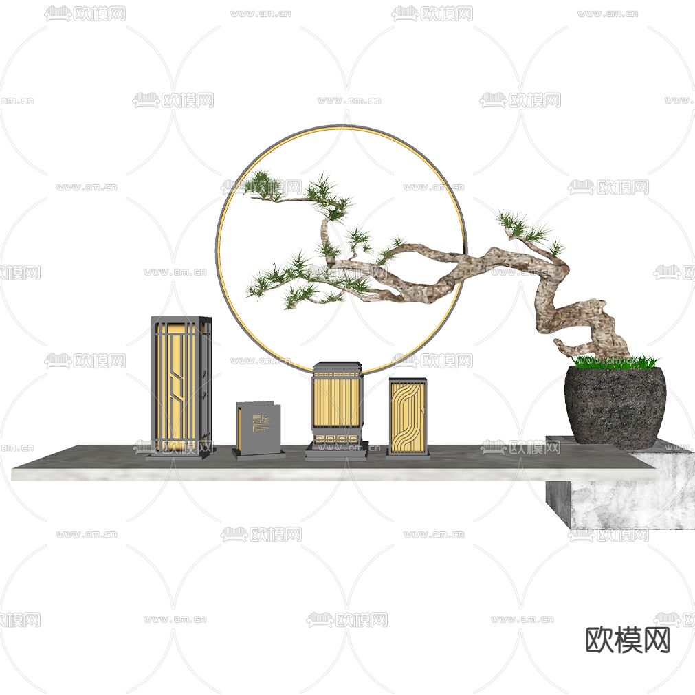 新中式草坪灯落地灯su模型下载