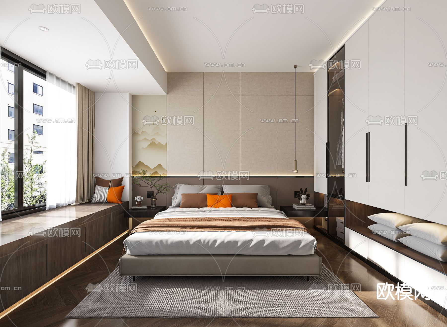 现代卧室主人房3d模型下载