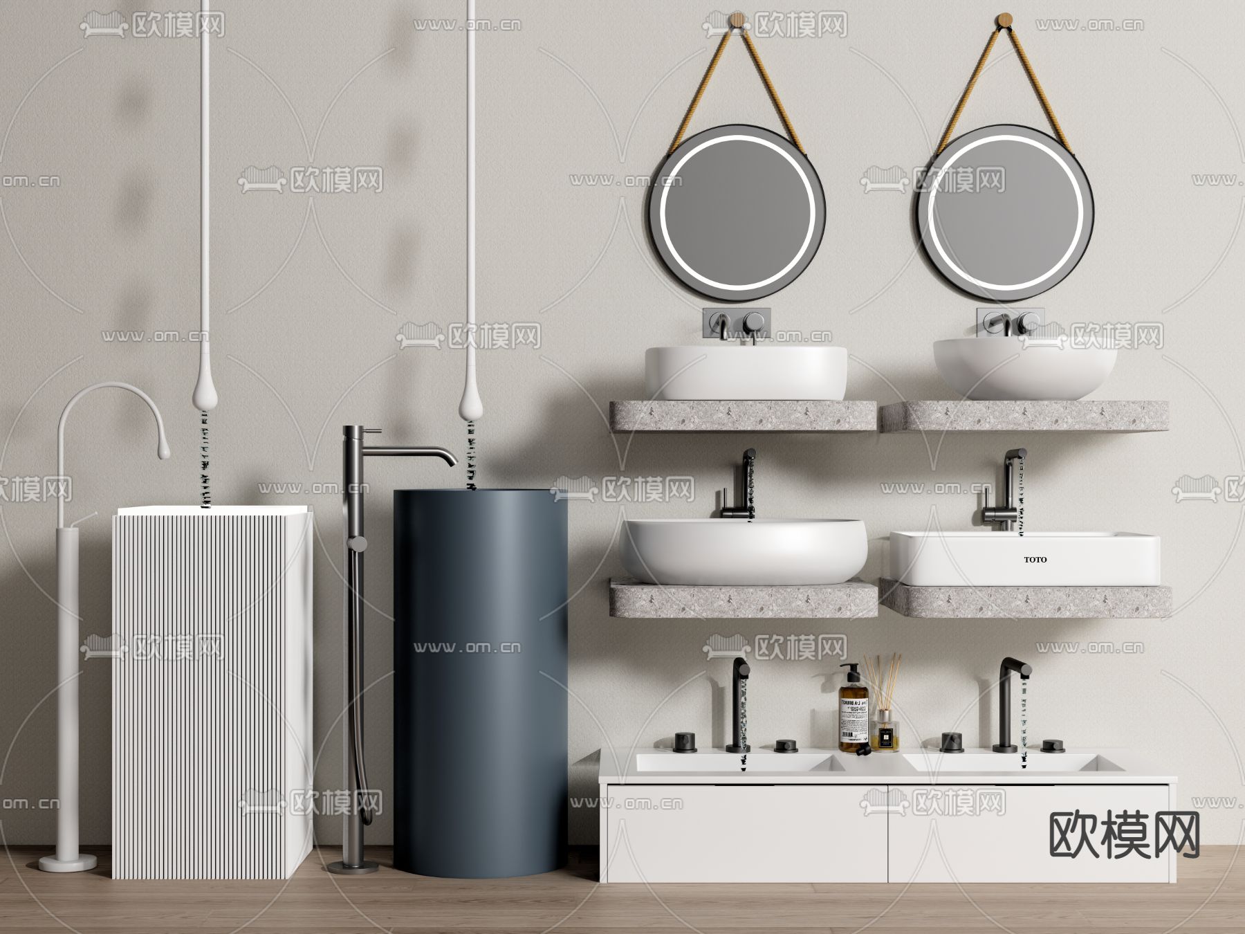 现代洗手台盆su模型下载（渲染图1）