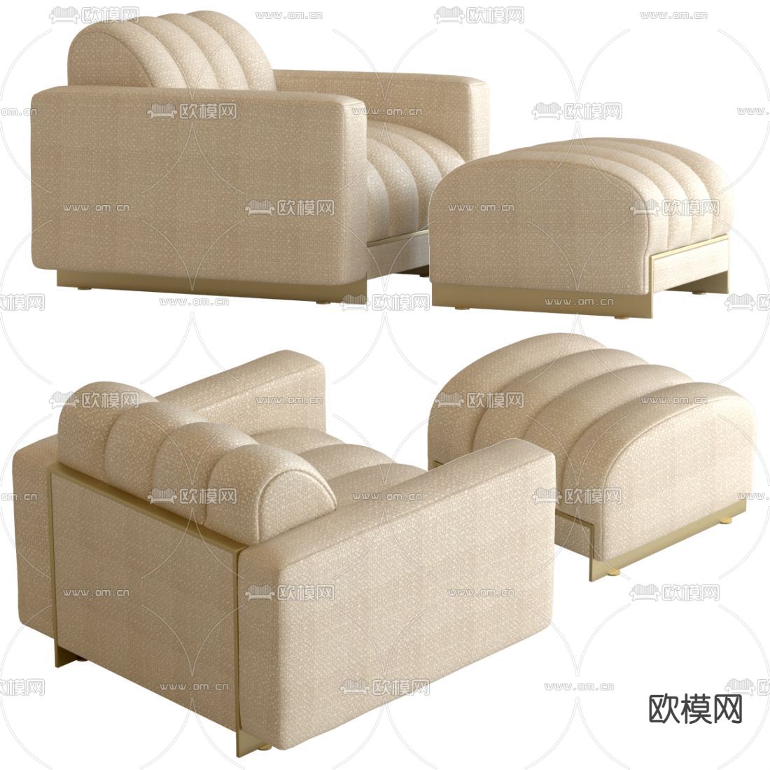 现代卡其色休闲沙发3d模型下载_ID12002192_3dmax免费模型-欧模网