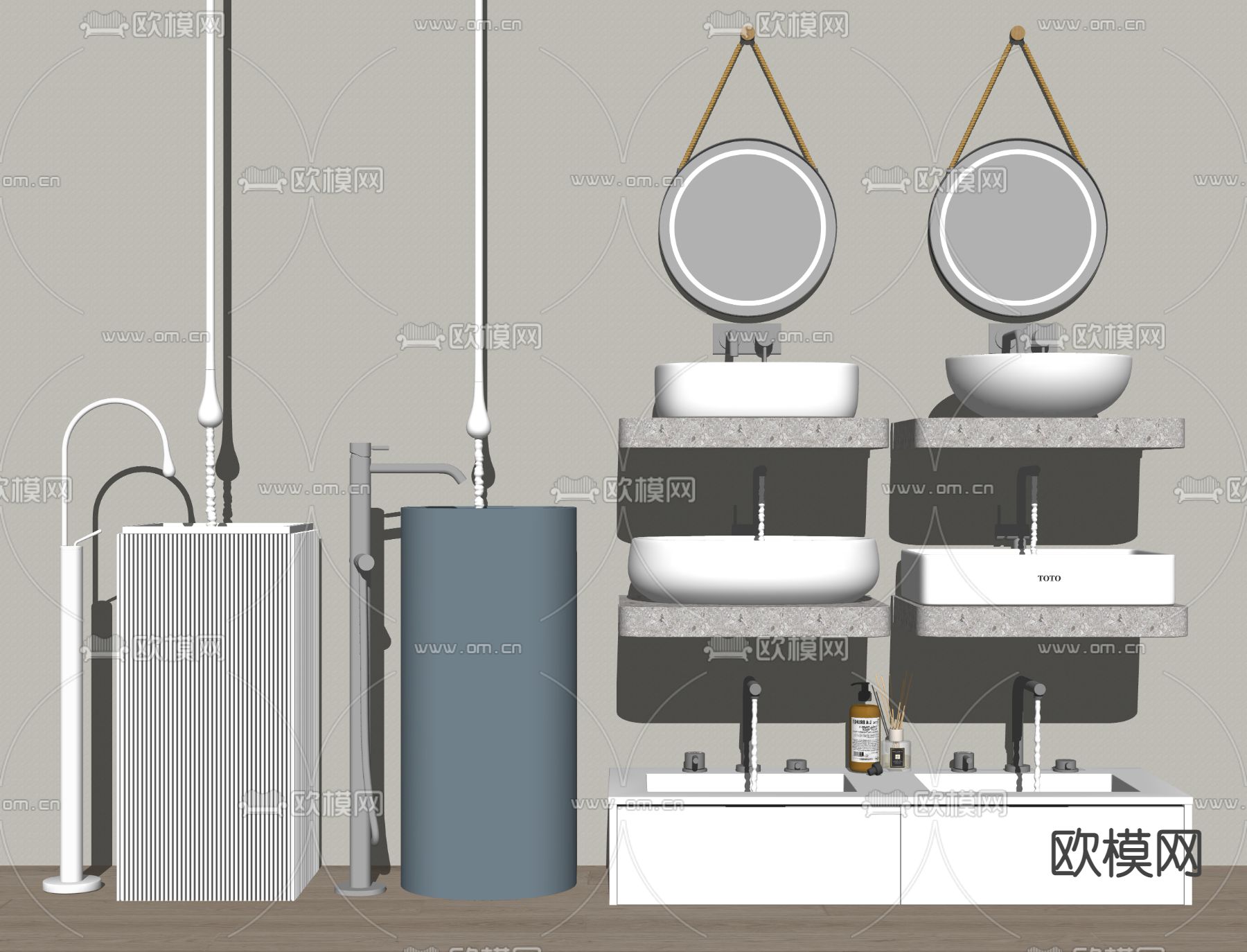 现代洗手台盆su模型下载（渲染图2）