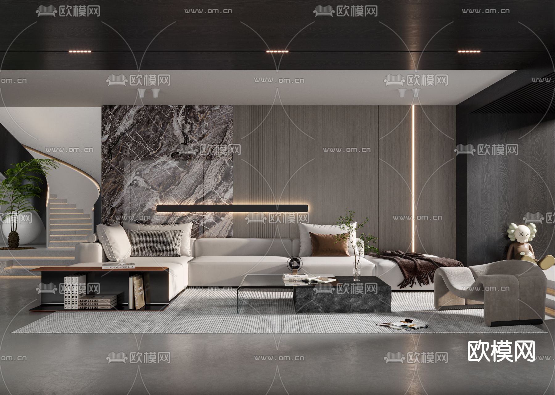 现代转角多人沙发组合3d模型