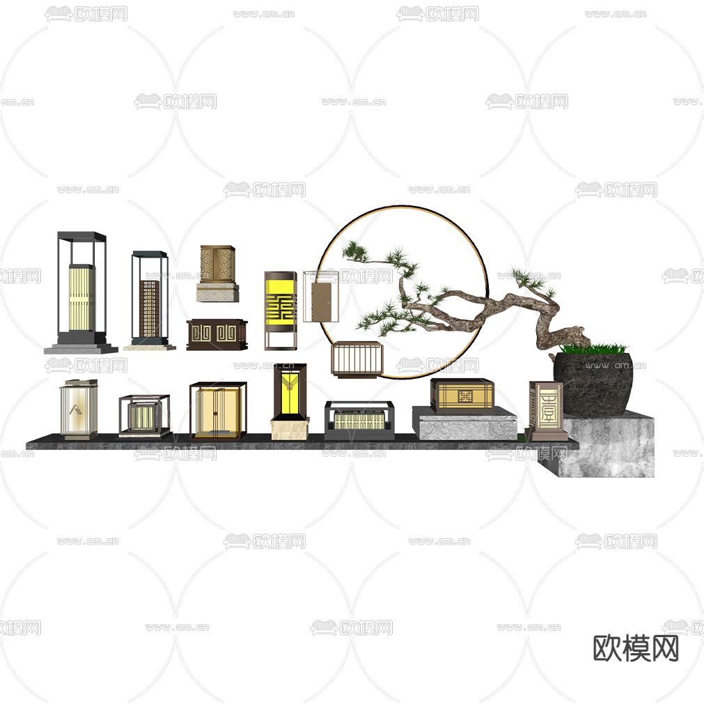 新中式庭院灯草坪灯su模型下载