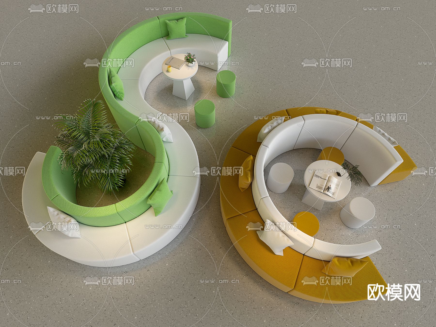 现代商场异形布艺沙发3d模型下载