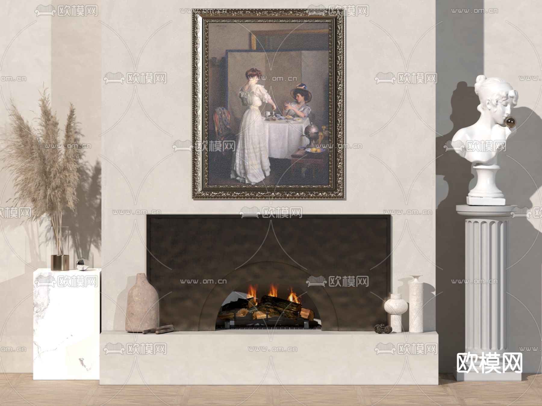 法式电子雾化壁炉3d模型下载