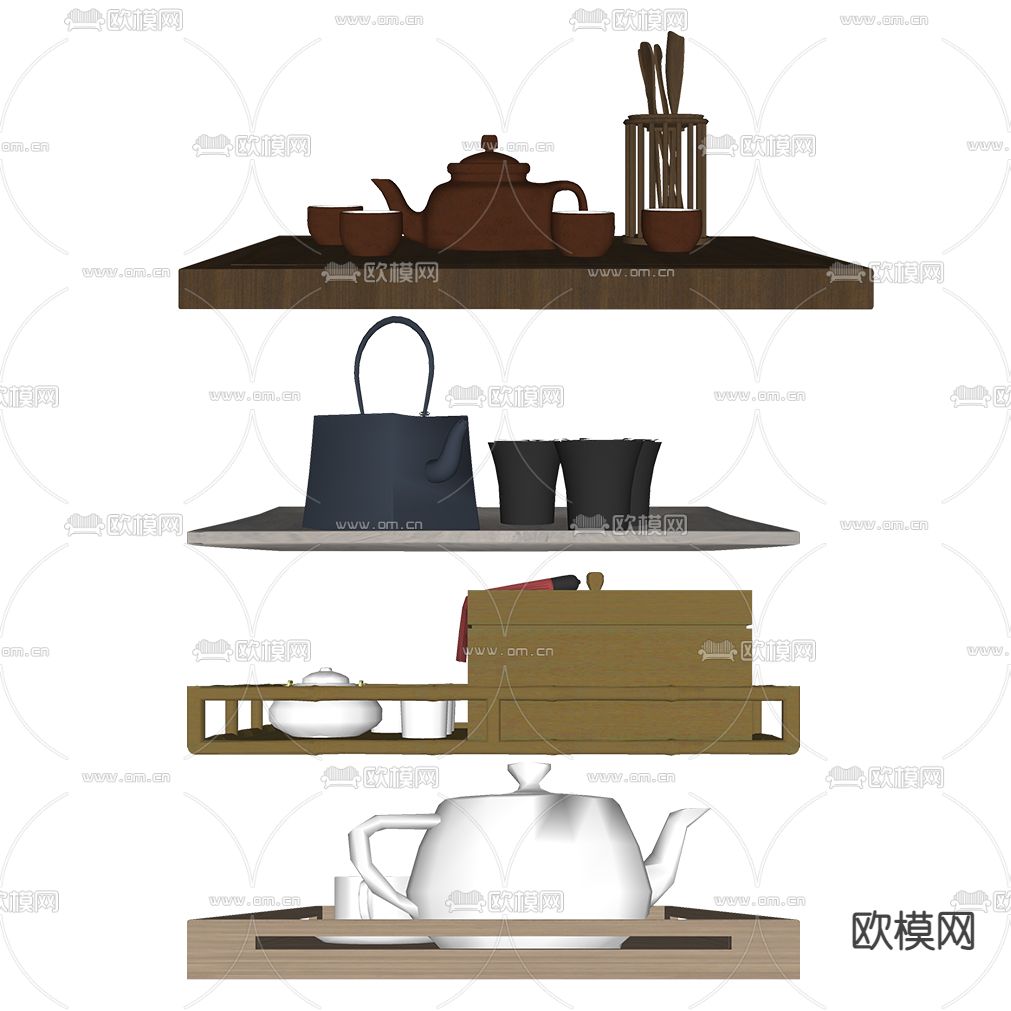 新中式茶壶茶具su模型下载