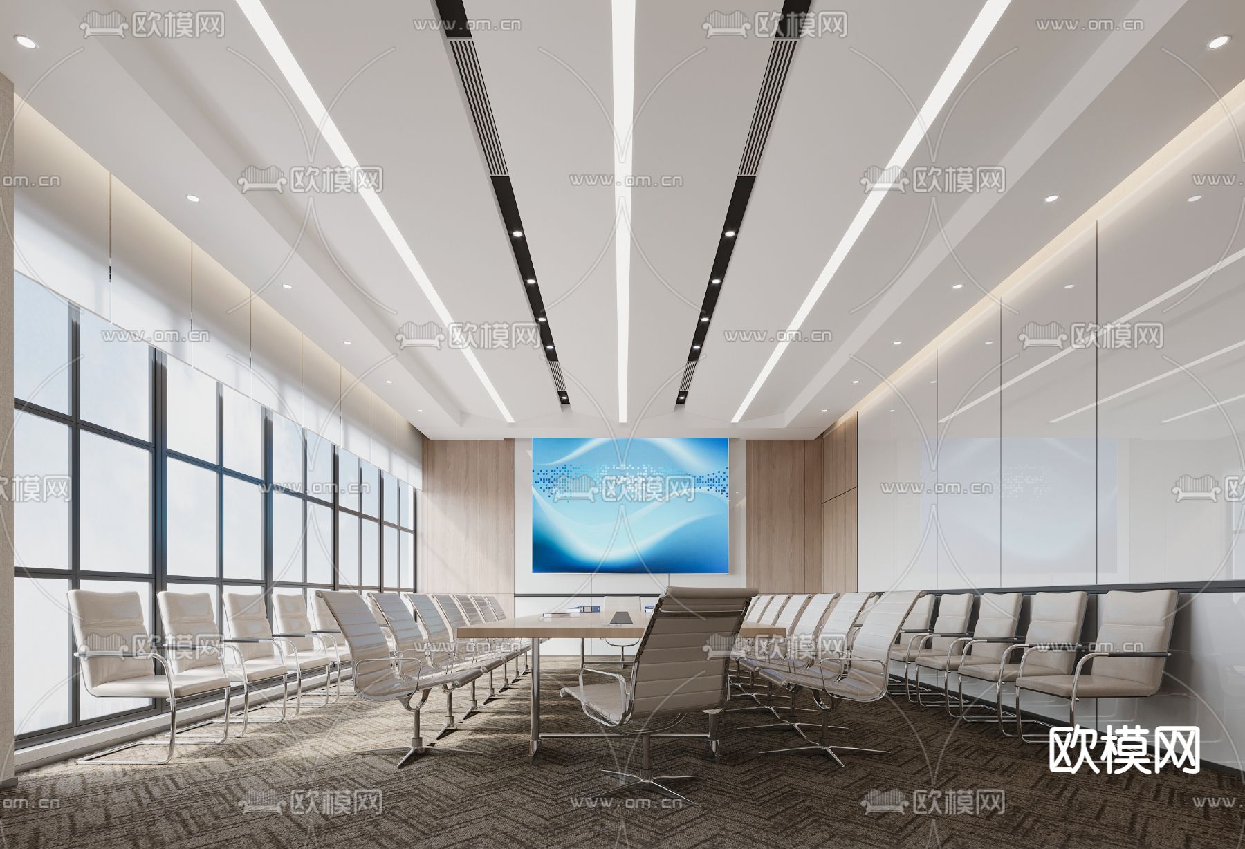 现代简约大会议室3d模型下载