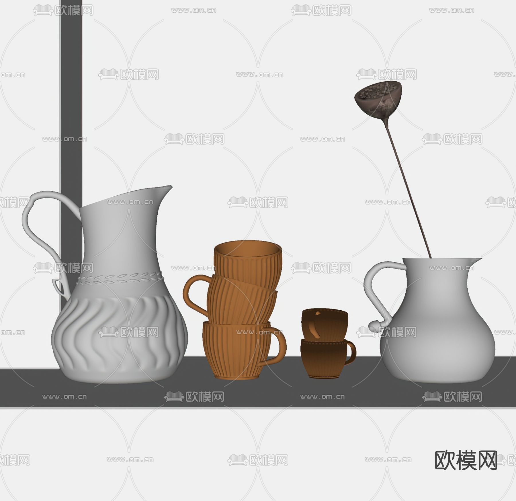 现代茶具摆件su模型下载（渲染图2）