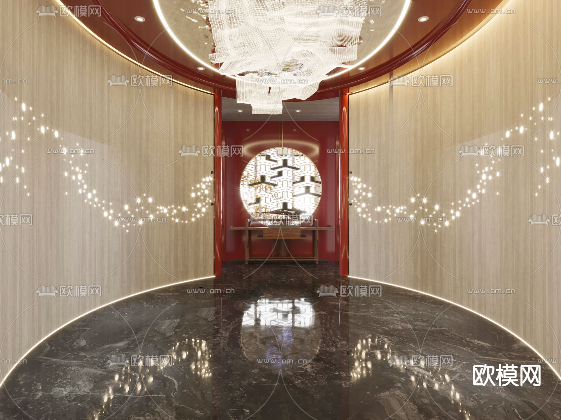 新中式茶馆大厅3d模型下载（渲染图3）