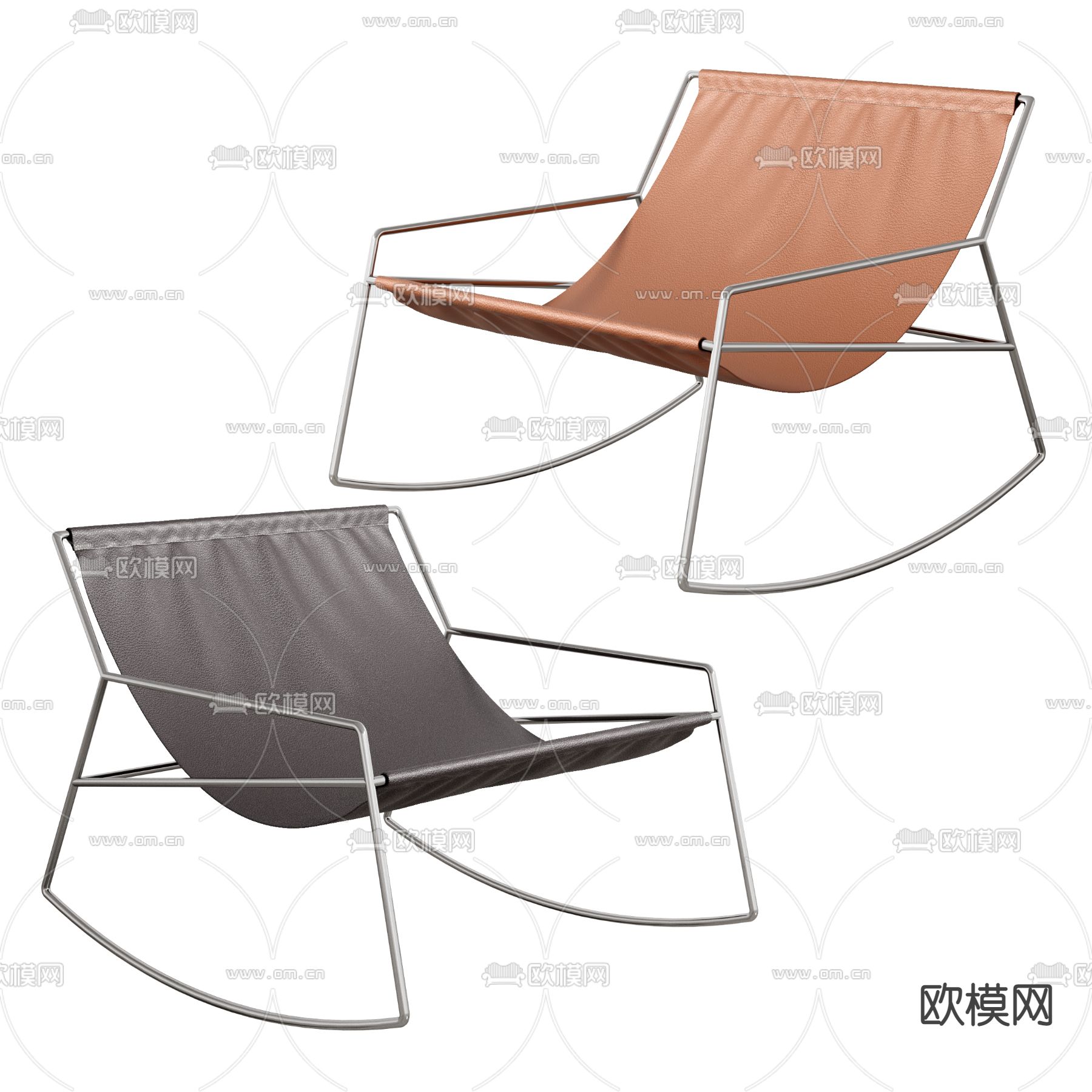 现代橙色皮革躺椅3d模型下载（渲染图1）