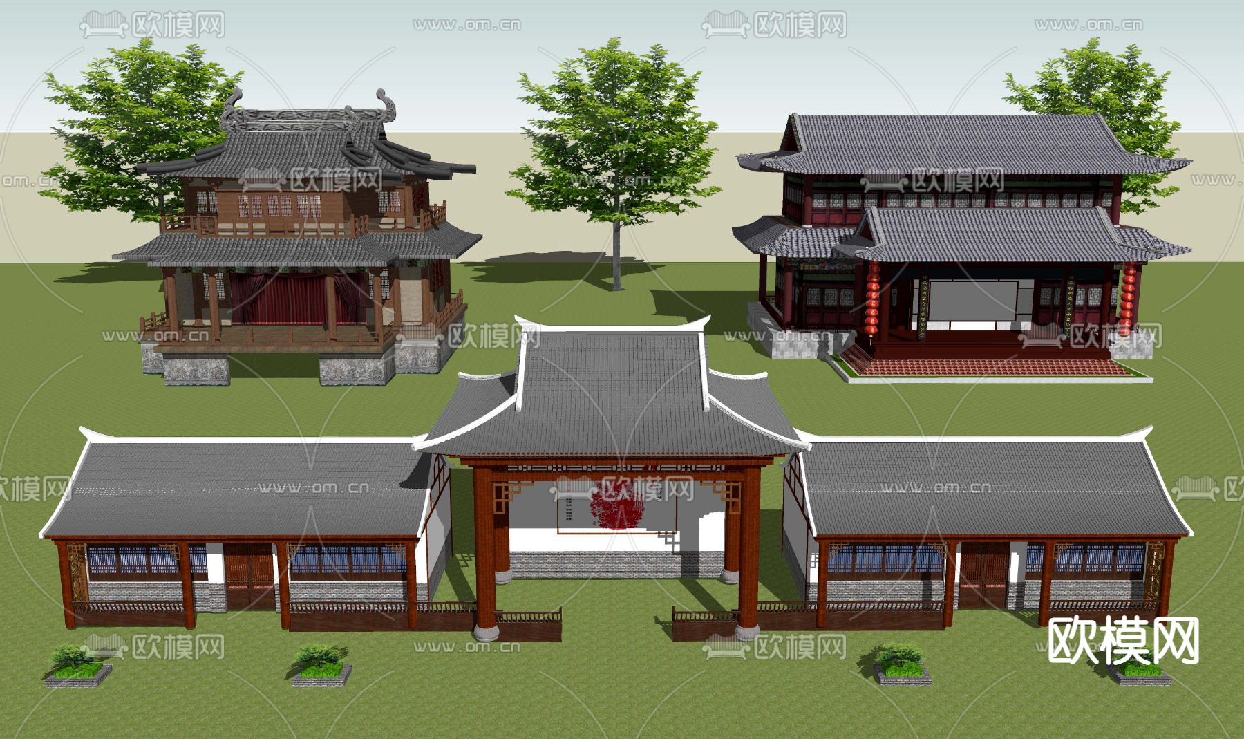 中式古建戏楼台su模型下载