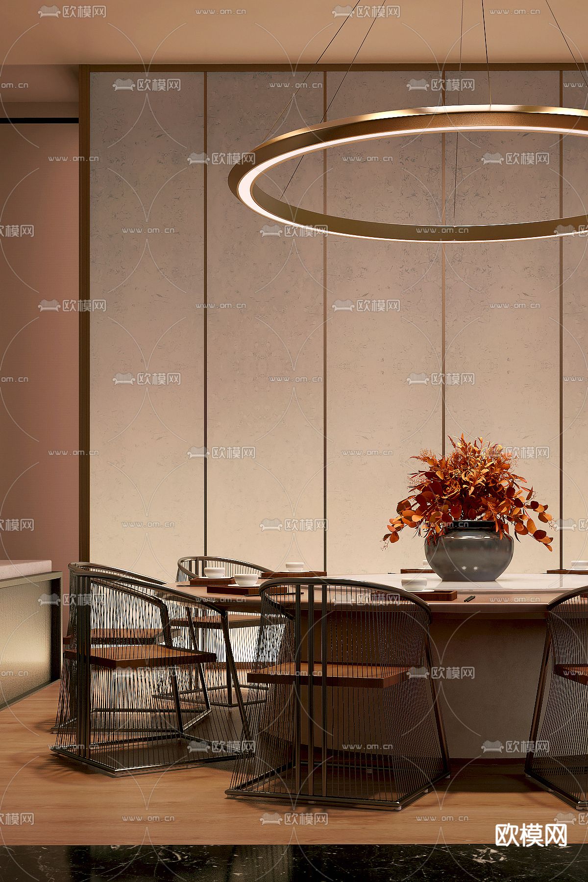 明德设计 新中式餐厅包房3d模型