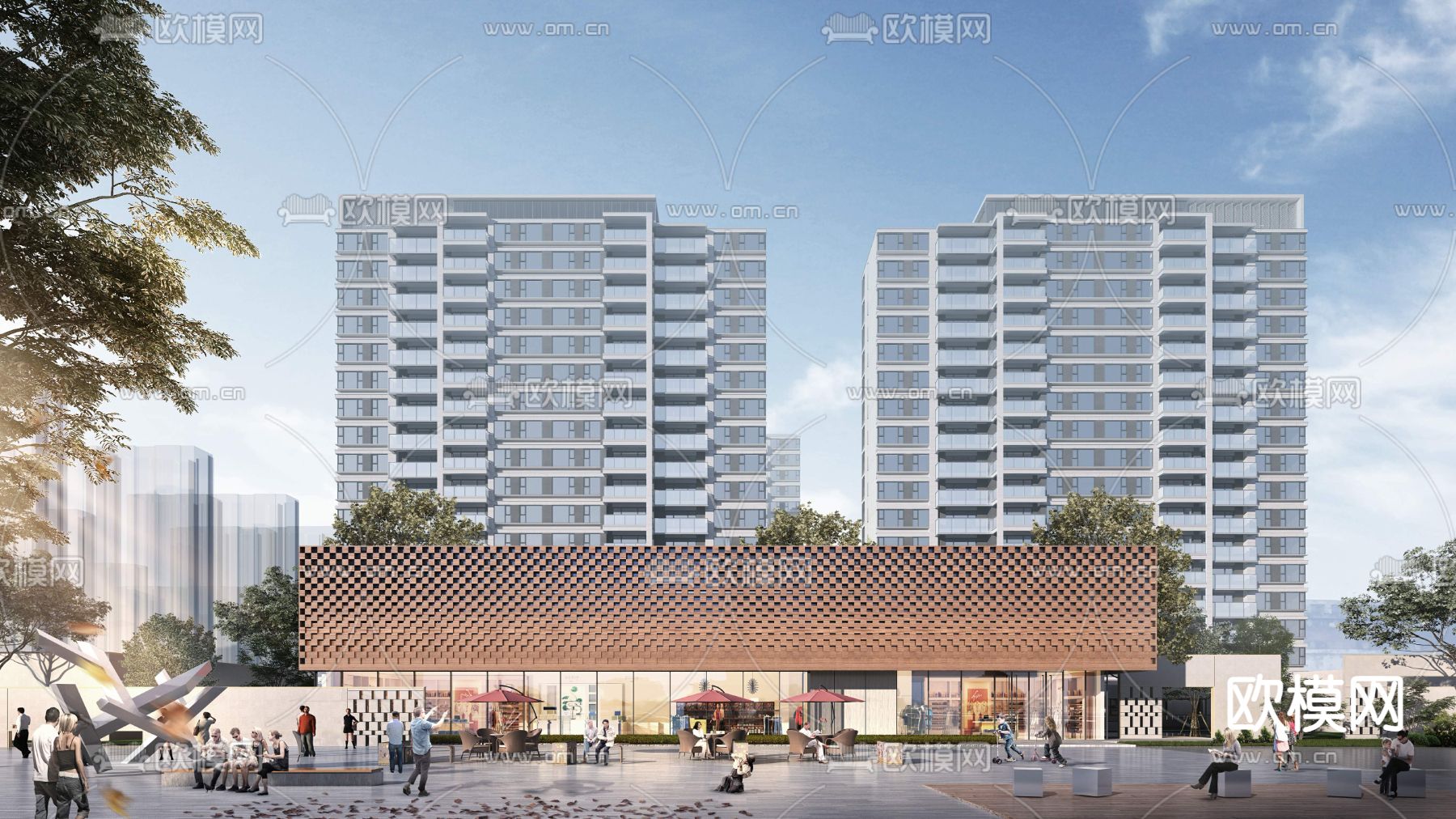 现代商业住宅楼外观3d模型下载