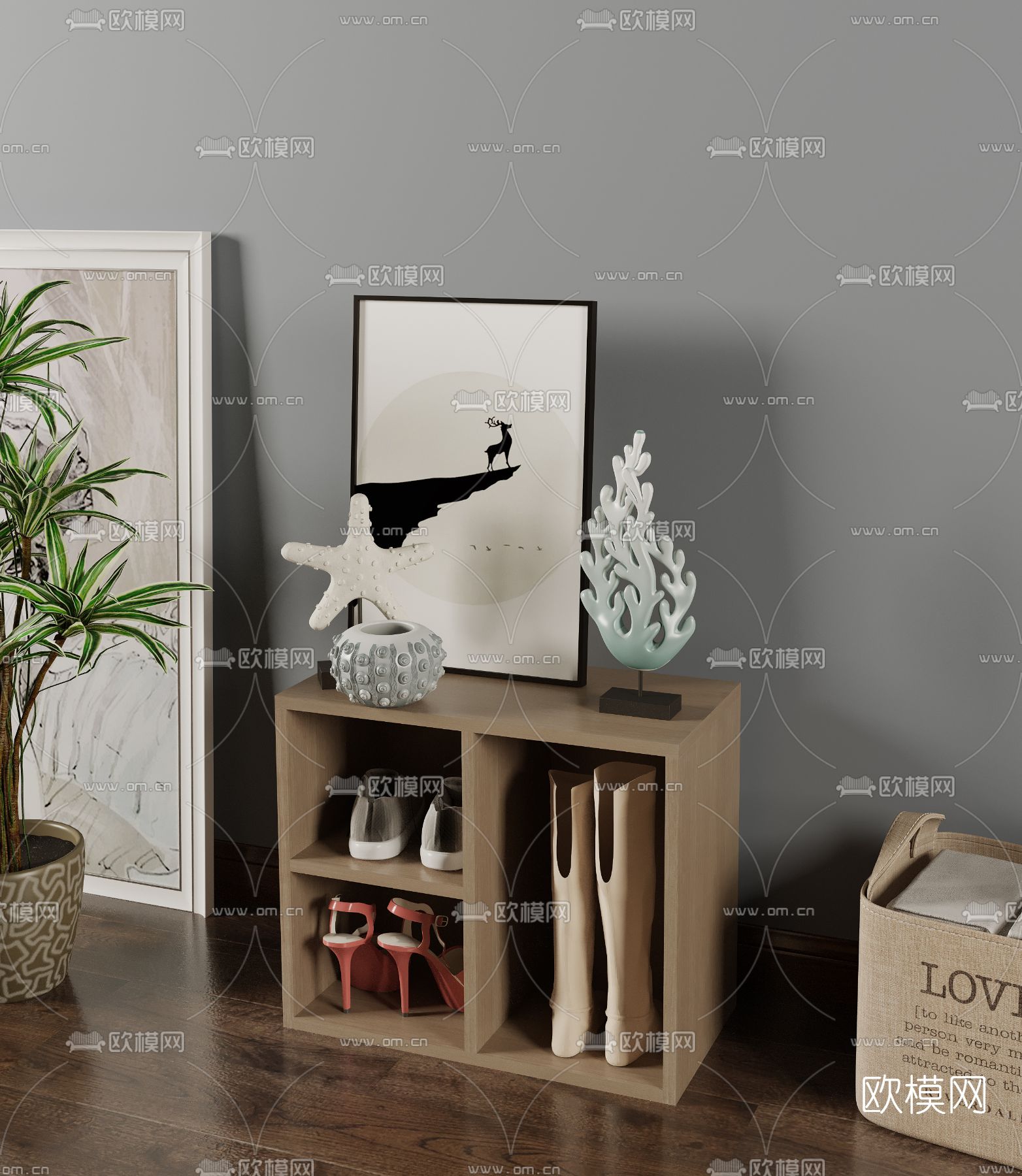 现代鞋柜3d模型下载（渲染图2）