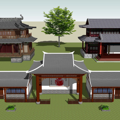  中式古建戏楼台su模型 